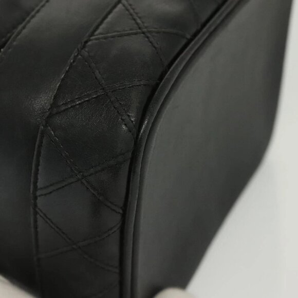 CHANEL Bicolore Vanity Hand Bag Lamb Skin Black Gold CC Auth 139540 - Picture 3 of 16